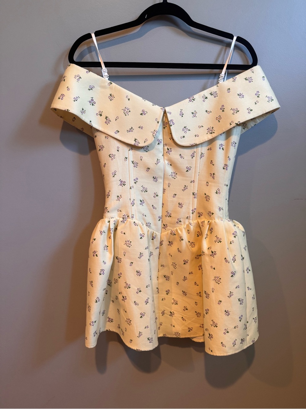Off-Shoulder Yellow Floral Mini Dress - Picture 6 of 7